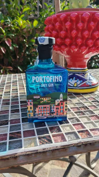 Bottiglia Vetro Azzurro Dipinta Portofino