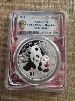Moneda Panda Plata 2024 PCGS MS70