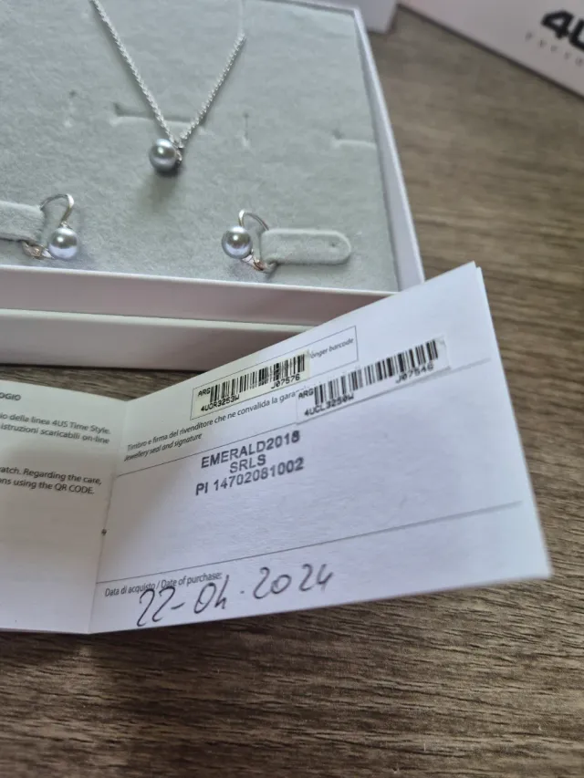 Set 4US Paciotti Orecchini e Collana Perla Grigia