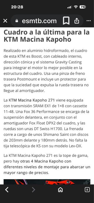 Bicicleta Eléctrica KTM. Stelo idraulico regolabile