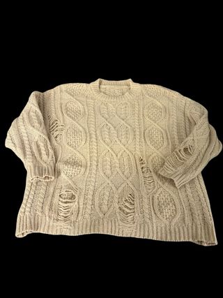 Maglioncino donna oversize beige strappato