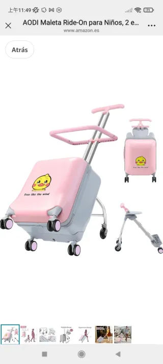 Maleta Infantil Ride-On 2 en 1 Rosa