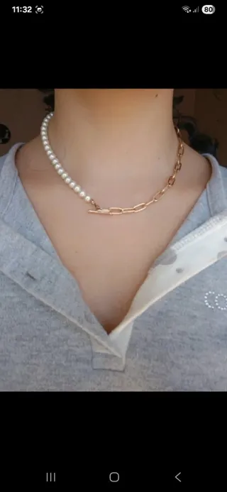 Collana perle e catena oro