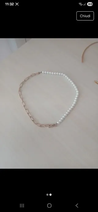 Collana perle e catena oro