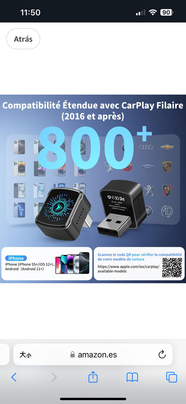 Adaptador CarPlay Inalámbrico Android y ISO