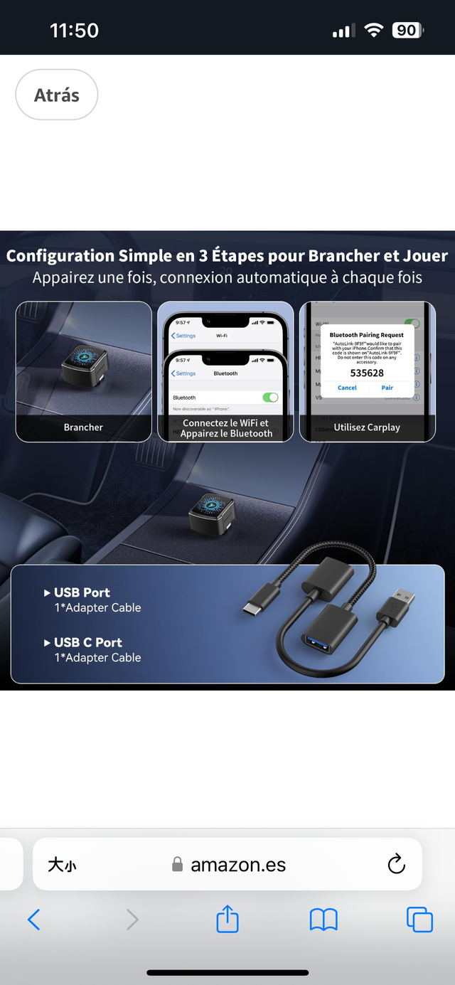 Adaptador CarPlay Inalámbrico Android y ISO