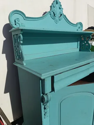 Mueble antiguo azul teal madera para restaurar
