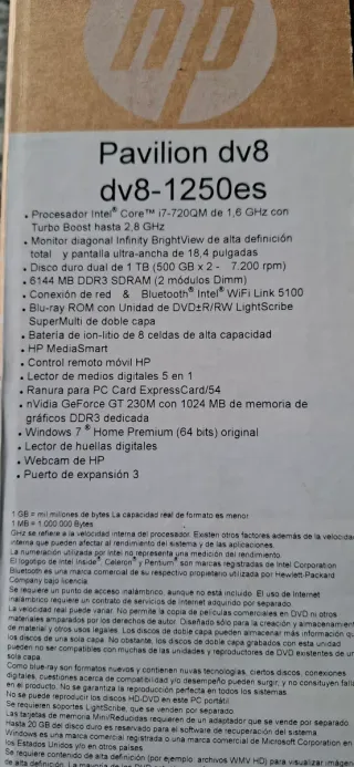 Portátil HP dv8-1250es 17 Negro