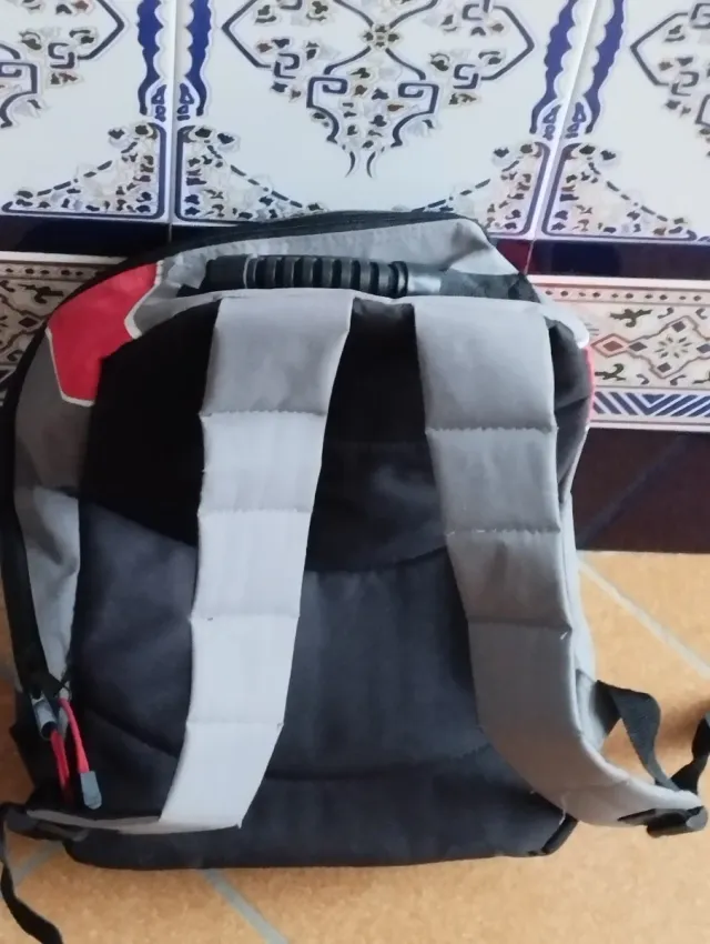 Mochila escolar gris y roja