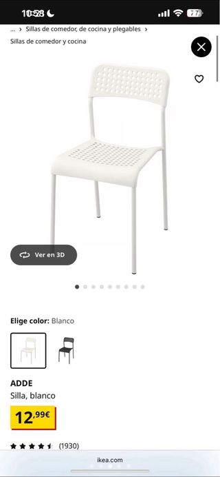 Sillas comedor Ikea ADDE blancas 4