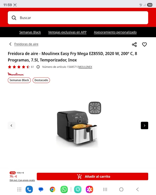 Fritadeira de Ar MOLINEAUX com acabamento em preto e detalhes prateados