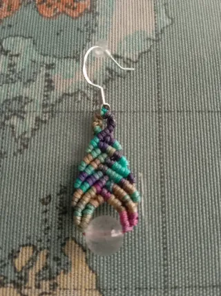 Pendientes macramé cuarzo transparente multicolor