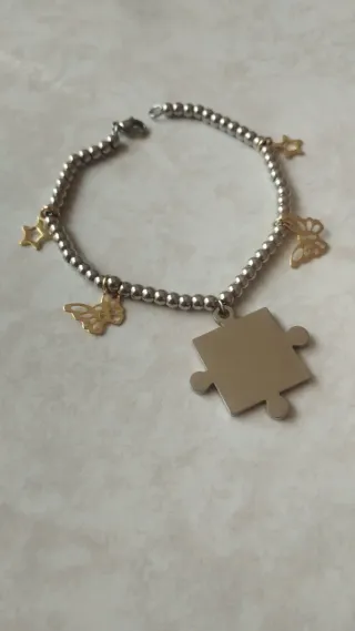 Bracciale Acciaio Inox Pallinato Puzzle Charm