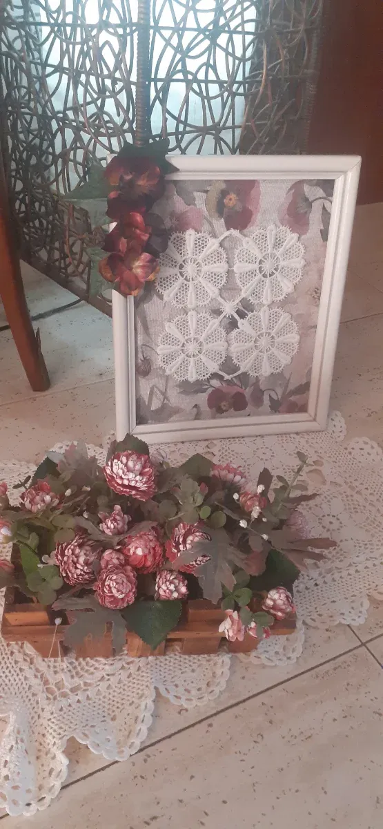 Set di quadro, cesta fiori e tappetino