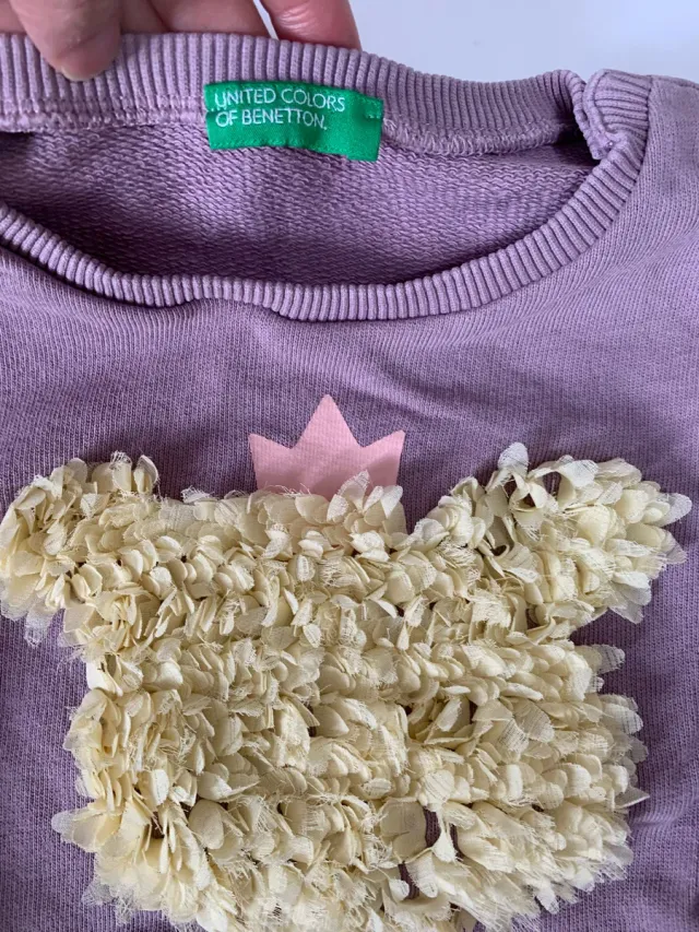 Felpa Benetton Lila Bambina 3-4 Anni 104cm Orsetto