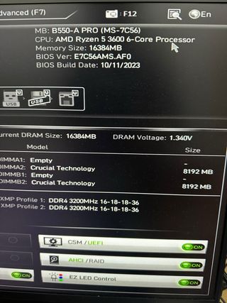 2x 8GB 3200mhz Crucial Ballistix RAM DDR4#314D26