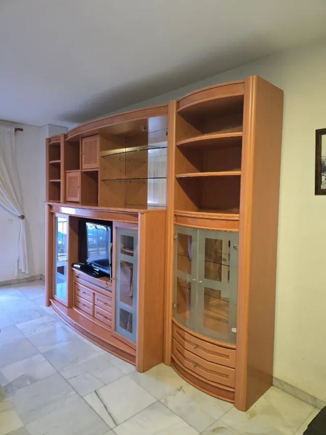 Conjunto Mueble Salón Madera y Cristal