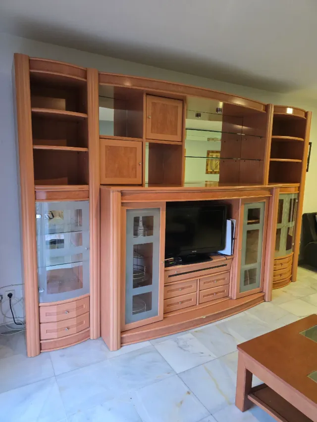 Conjunto Mueble Salón Madera y Cristal