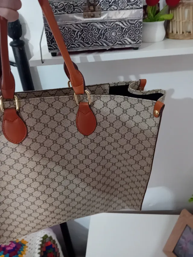 Bolso grande tote otoño/invierno beige y marrón