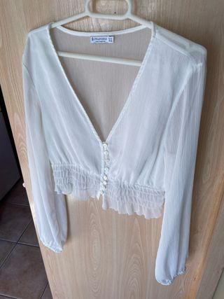 Blusa Stradivarius Blanca Manga Larga Talla M