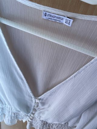 Blusa Stradivarius Blanca Manga Larga Talla M