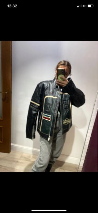 Giubbotto pelle vintage uomo nero multicolor