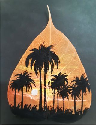 Dipinto su foglia con cornice in argento cm. 24x30