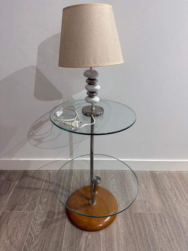 Mesitas auxiliares cristal y madera