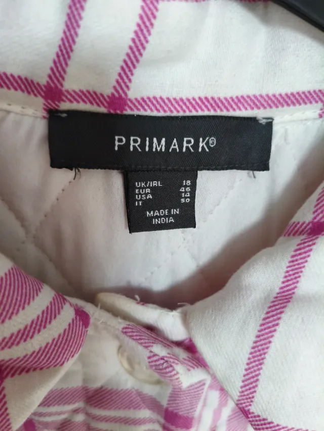 Cazadora tipo camisa cuadros rosa y blanca Primark