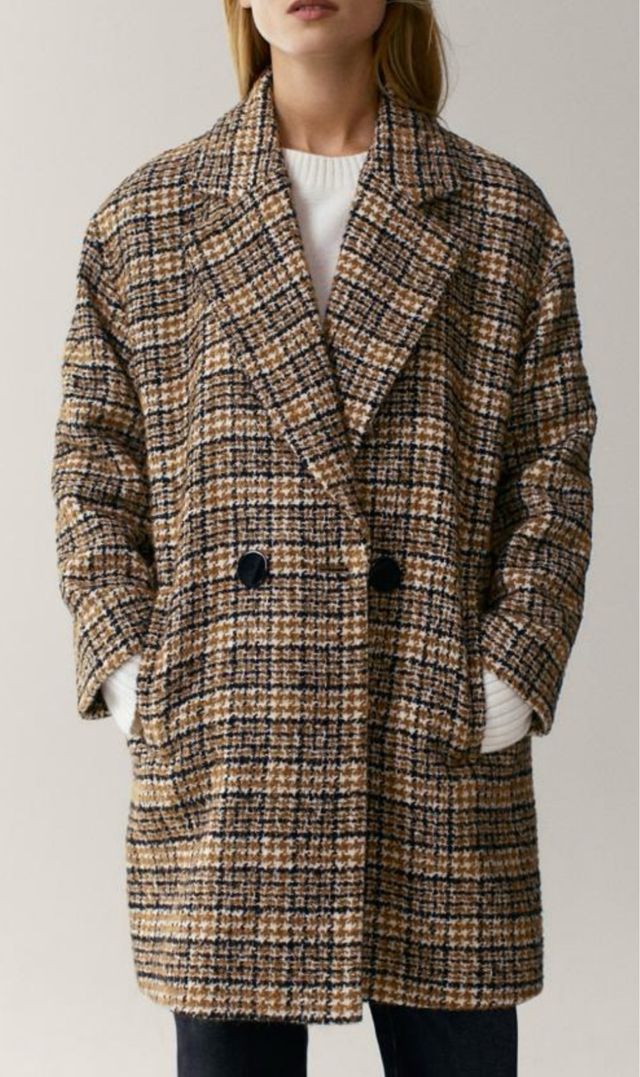 Abrigo Massimo Dutti cuadros marrón
