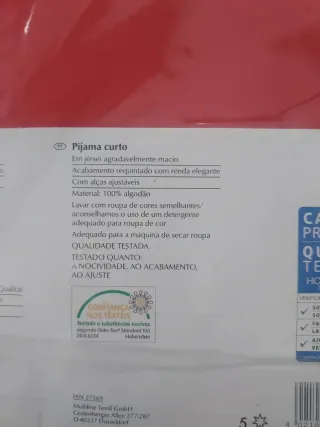 Pijama koncert tirantes rojo corto Jolinesse S 38/