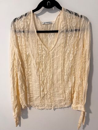 Blusa Zara Talla S Encaje Beige