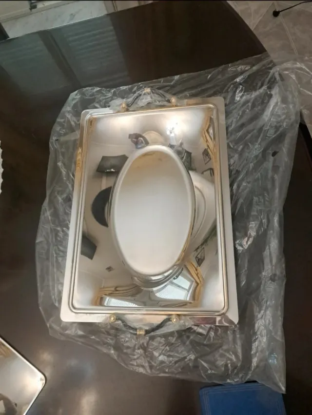 Vassoio Acciaio Inox e Oro Decorato