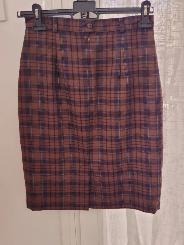 Falda lana cuadros marrón y azul