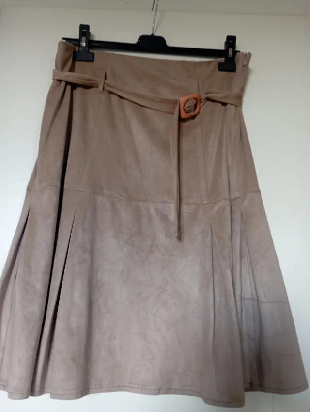 Gonna donna beige con cintura