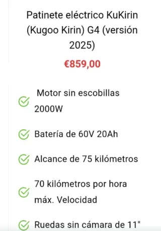 Patinete Eléctrico Kukirin G4