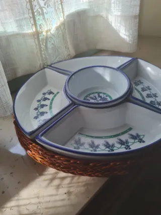 Set antipasto 4 stagioni porcellana e vimini