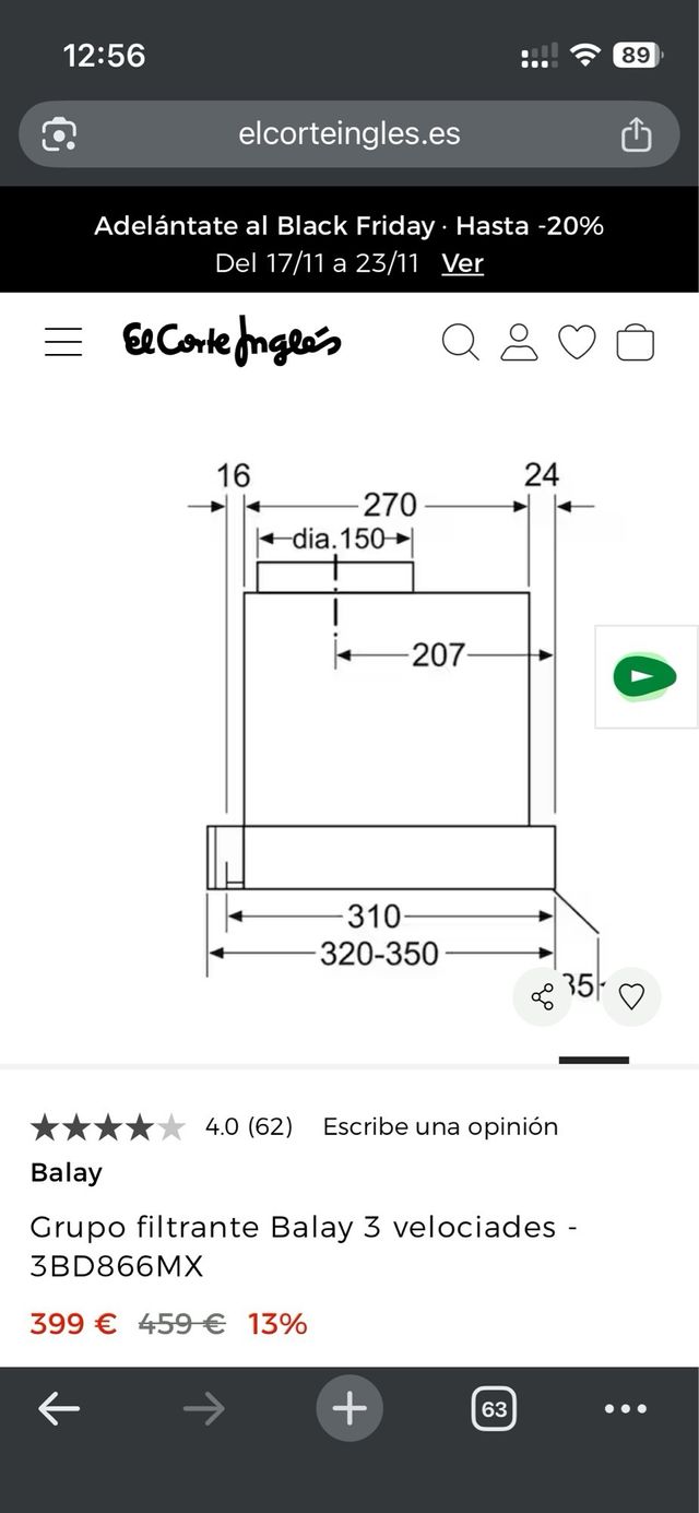 Campana extractora Balay decorativa invisible
