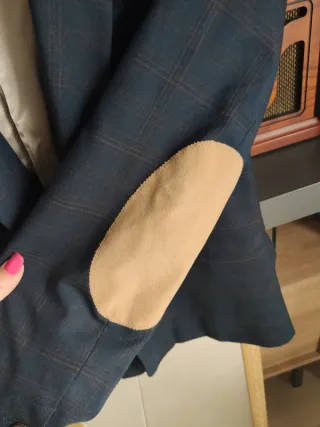 Chaqueta blazer Zara cuadros inglés azul coderas