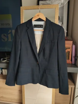 Chaqueta blazer Zara cuadros inglés azul coderas