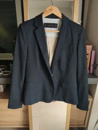 Chaqueta blazer Zara cuadros inglés azul coderas