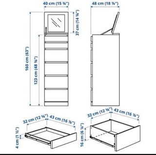 Cómoda Malm Ikea 6 cajones con espejo