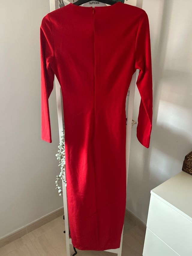 Vestido Rojo Zara Manga Larga Fruncido