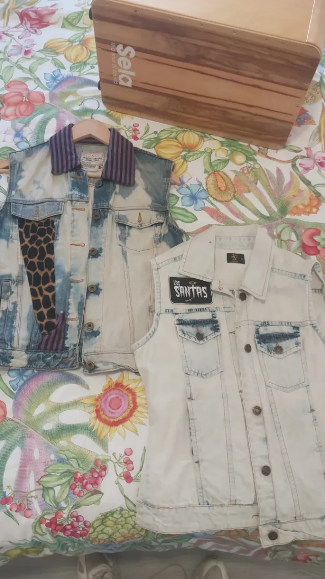 Chaleco vaquero customizado Om y Virgen