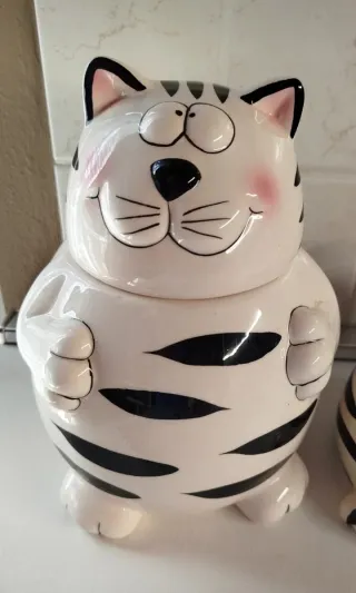 Biscottiera Gatto Ceramica Bianco Nero