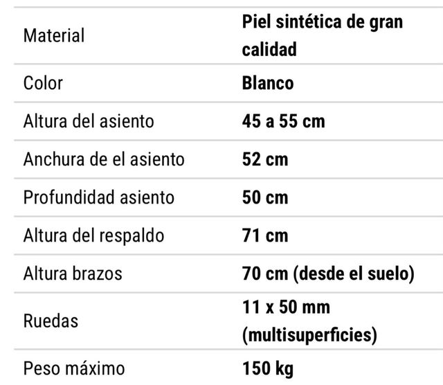 Sillón de oficina blanco base  acero y ruedas