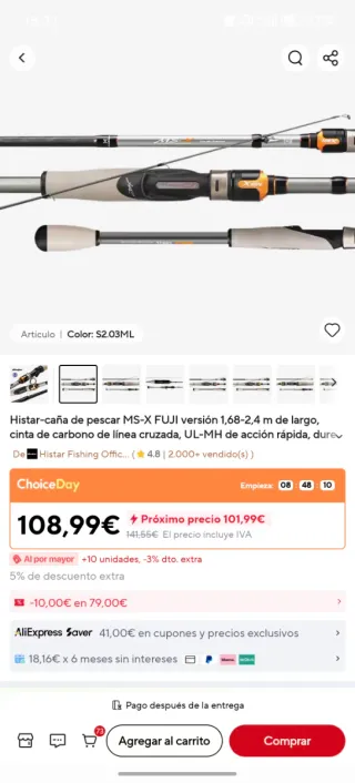 Caña y carrete casting zurdo