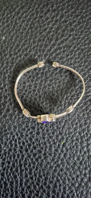 Pulsera Plata Abierta con Piedra Morada