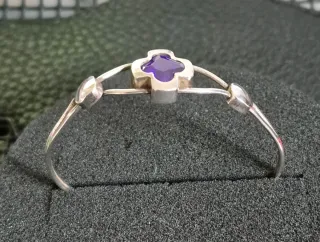 Pulsera Plata Abierta con Piedra Morada
