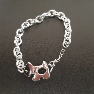 Bracciale argento charm cane catena regolabile
